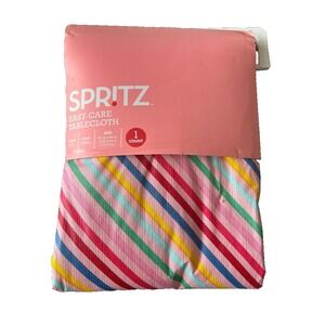 Spritz Easy Care Tablecloth Pink Striped Rainbow Modern Chic Colorful